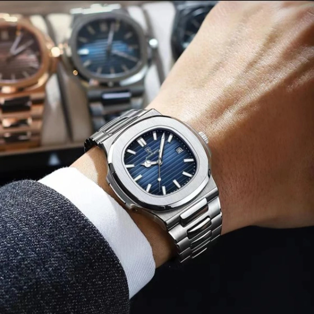 POEDAGAR Luxury Fashion Stainless Steel Waterproof Luminous Men's Watch