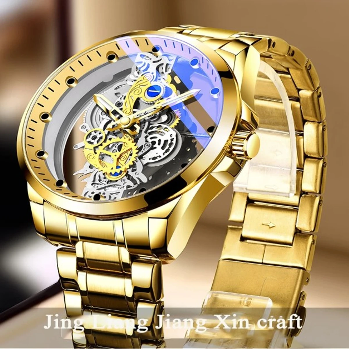 2023 New Men Automatic quartz Watch Gold Skeleton Vintage Man Watch Mens Watches Top Brand Luxury