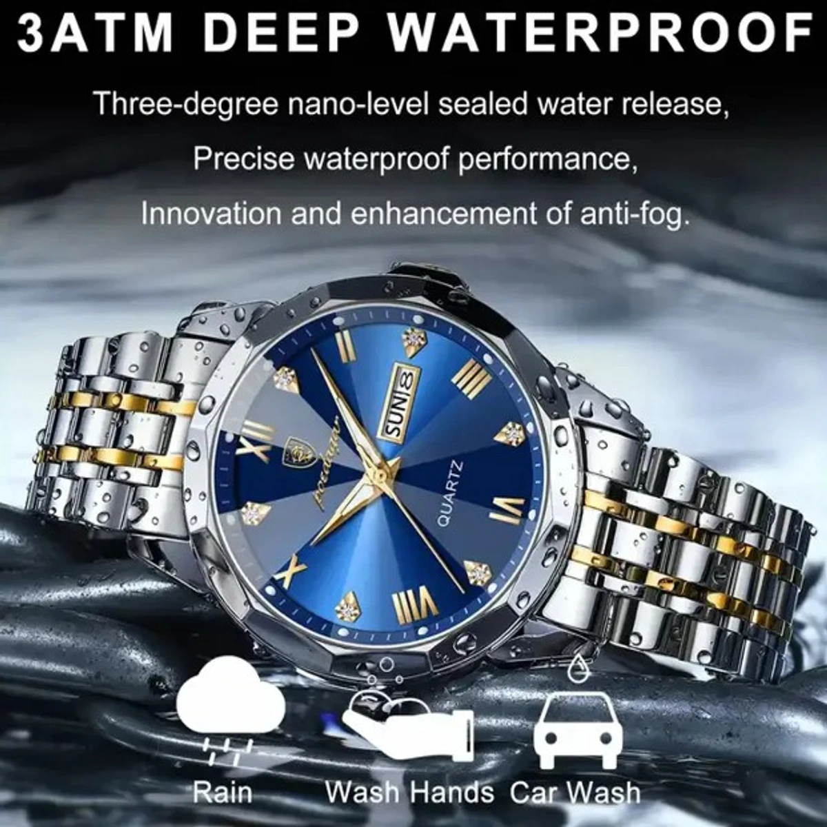 Poedagar 810 Blue Diamond cart Stainless Steel Luminous Quartz Men waterproof watch