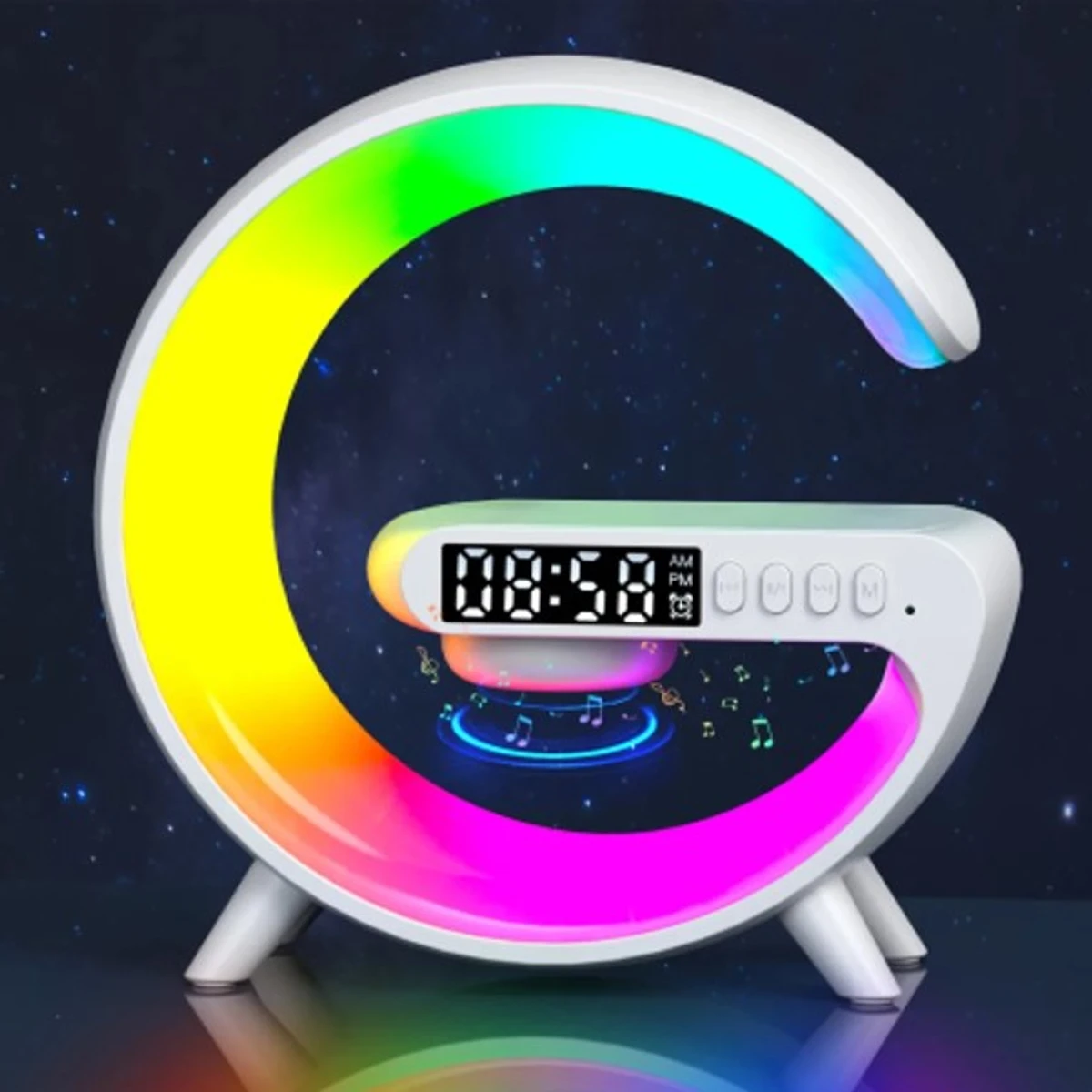 5IN1 Smart wireless Charger Table Lamp Bluetooth Speaker Alarm Clock RGB Colorful Atmosphere Lights