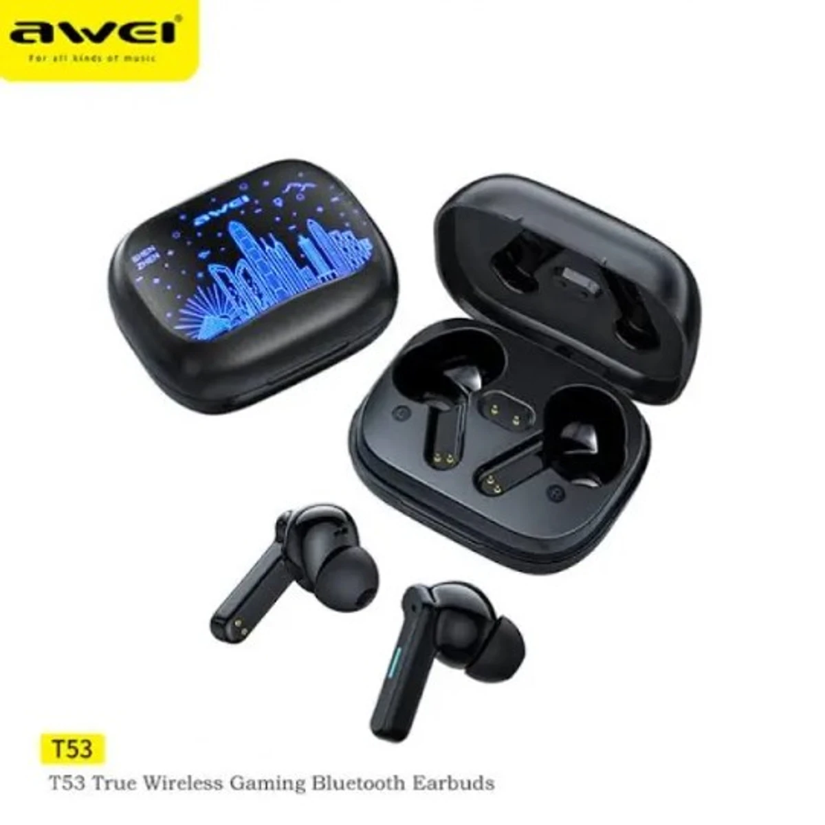 Awei T53 TWS Bluetooth Earphones 5.3 Gaming Wireless Colorful Light Earbuds