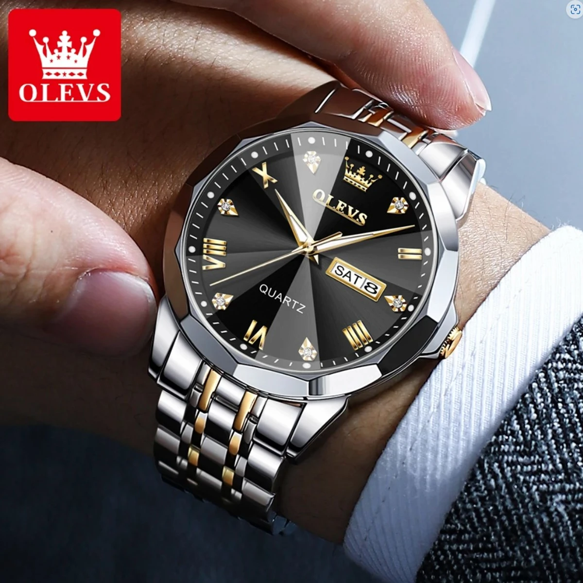 2023 New Luxury OLEVS MODEL 9931 Watch for Men Stainless Steel Waterproof Watches - 9931 TOTON AR DIAL BLACK