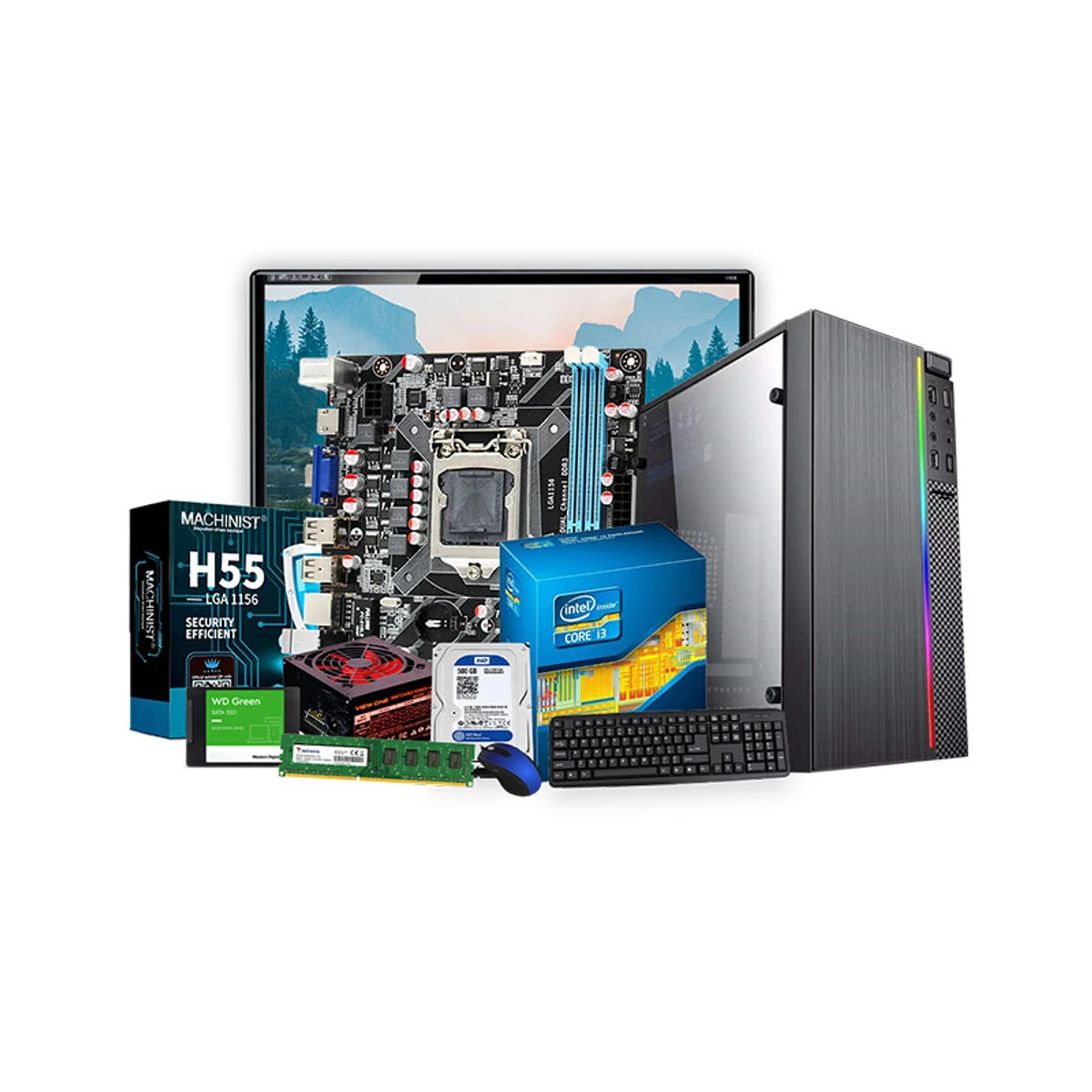 Intel Budget PC Core i3-540 H-55 Motherboard 17 Inch LED Monitor